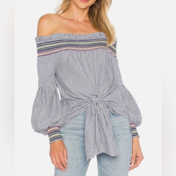 Parker Emmanuelle Smocked Striped Top Blue And White Top Size XS NEW WITH TAGS - Picture 1 of 9